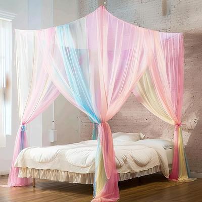Uplift Picks Floor To Ceiling Quadrangle Mosquito Net With Double Opening Bed Protection multicolor