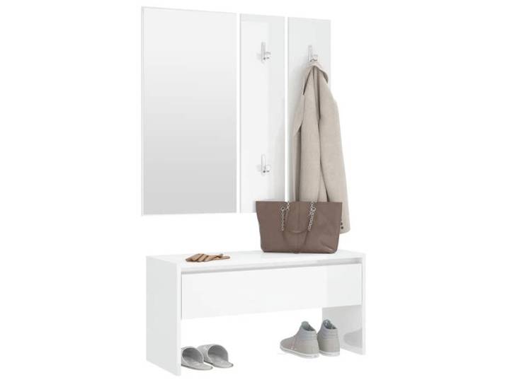 MGH - TOP Ensemble de meubles d'entrée - Banc de salon - Blanc brillant Bois d'ingénierie MM736
