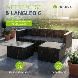 Juskys Polyrattan Lounge Punta Cana M schwarz für 3-4 Personen – Sofa, Tisch & Hocker