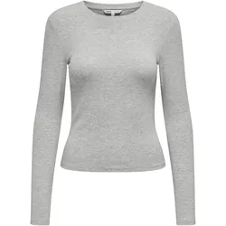 ONLY Damen Langarmshirt - ONLRILEY O-NECK TOP, Longsleeve, Rundhals, Cotton Stretch Grau / XL