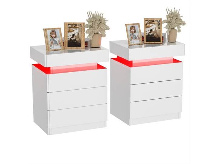 Table de chevet blanche avec 3 tiroirs et commode brillante - LDSZXNE - Contemporain - Design - Pour le salon