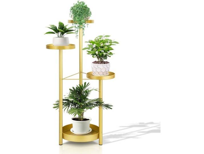 Porte-plantes métallique 4 niveaux - ZRSE - Pliable - Intérieur/Extérieur - Support doré - Charge 42 kg