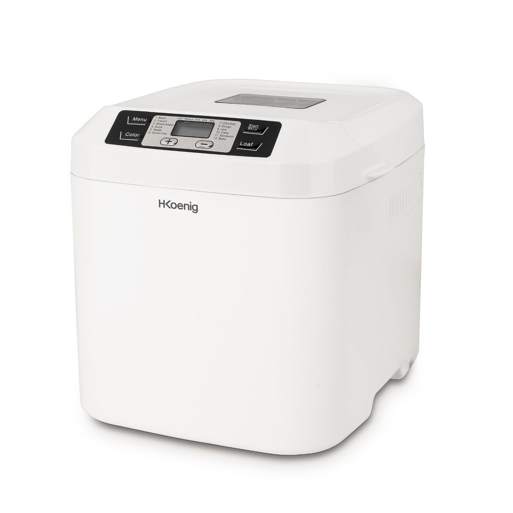 H.Koenig BAKE320 Brotbackautomat, 12 Programme, 2 Brotgrößen, glutenfreies Programm, Startzeitvorwahl und Warmhaltefunktion, LCD-Display, 550 Watt