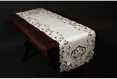 Manor Luxe Garden Trellis Embroidered Cutwork Table Runner, 15 by 53-Inch, Ivory