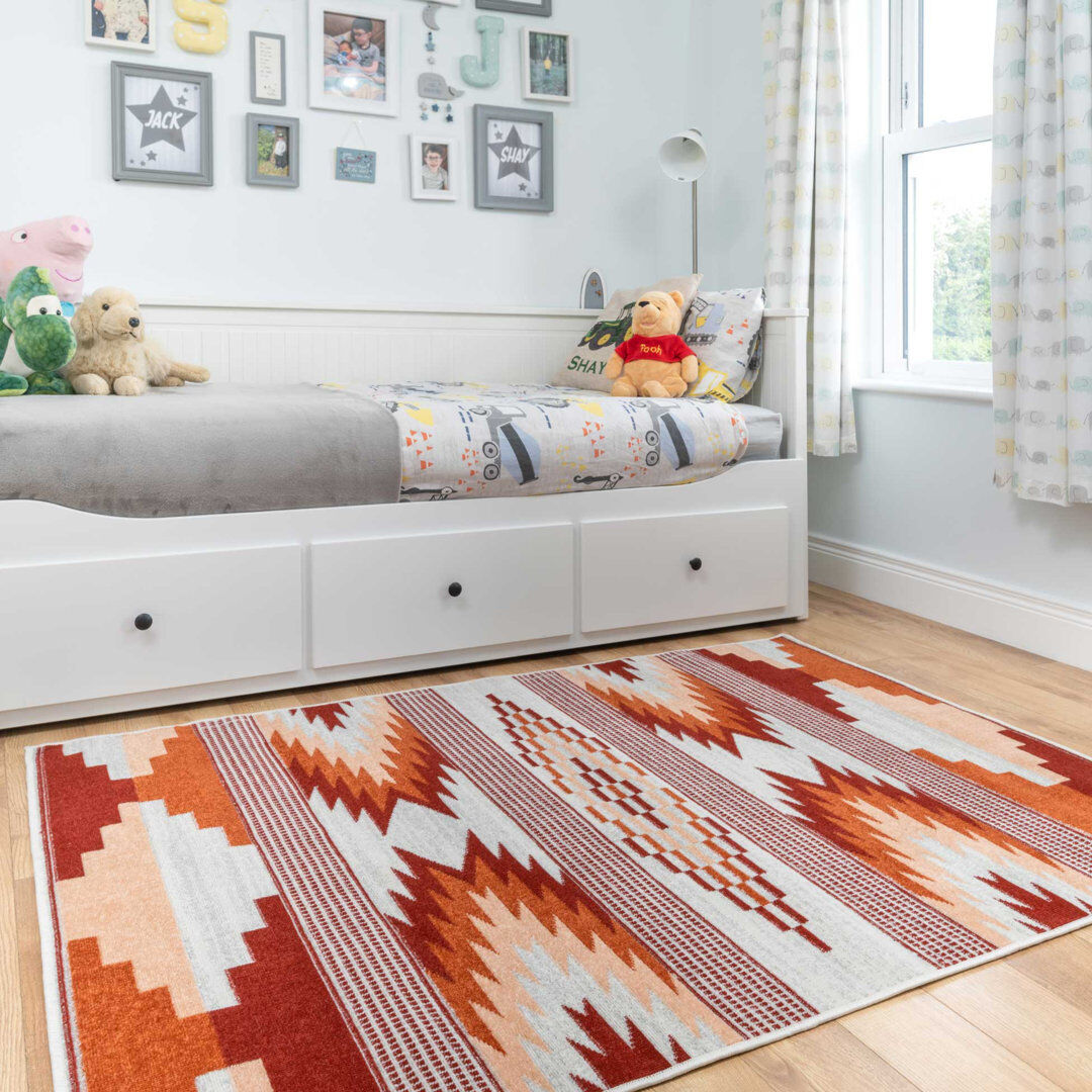 Natur Pur Cohle Orange Red Aztec Power Loom Area Rug Orange Rectangle 120 x 170cm