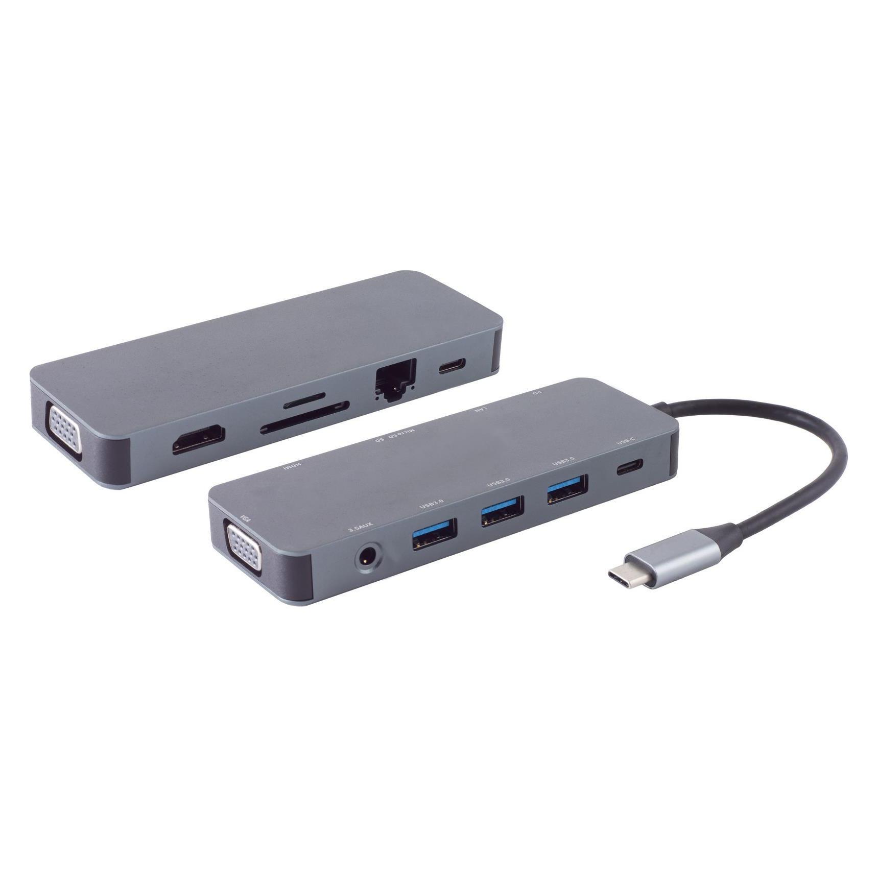 Shiverpeaks S/CONN maximum connectivity USB-DOCK--USB-C multiport Dockingstation, 11in1, HDMI, VGA, PD, Hub, SD (USB-C, 11 Ports) (14-05028)