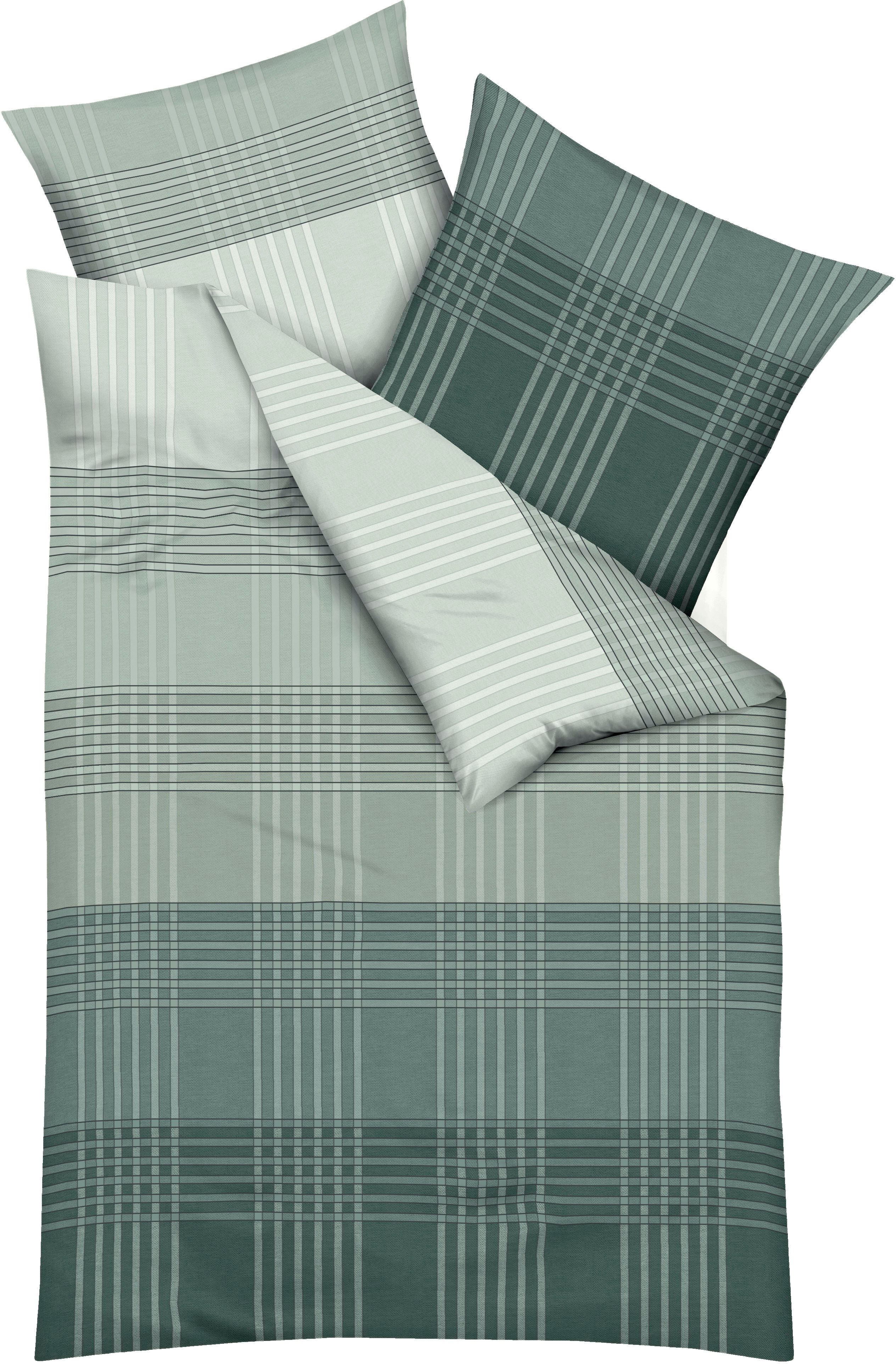 Bettwäsche KAEPPEL "Zones", grün (oliv), B/L: 155cm x 220cm, Feinbiber, B/L: 80cm x 80cm, 2 Stk., Feinbiber, Obermaterial: 100% Baumwolle, Bettwäsche, Bettwäsche oliv B/L: 155cm x 220cm, Feinbiber, B/L: 80cm x 80cm, 2 Stk.