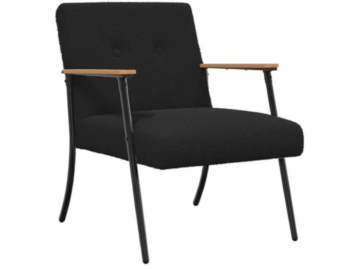 Sessel Schwarz Lockiger Wollähnlicher Stoff Stahlbeine, Sperrholz-Stahl-Rahmen, ergonomisch, für Wohnzimmer, Schlafzimmer, pflegeleicht