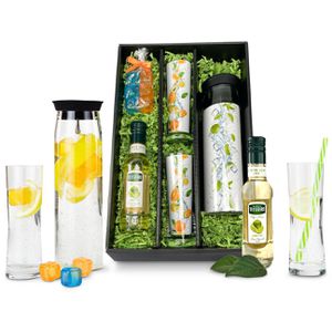 Böttcher-AG Geschenkset Karaffe Frisch & Fruchtig, Glaskaraffe mit 2 Gläsern, Eiswürfel und Sirup