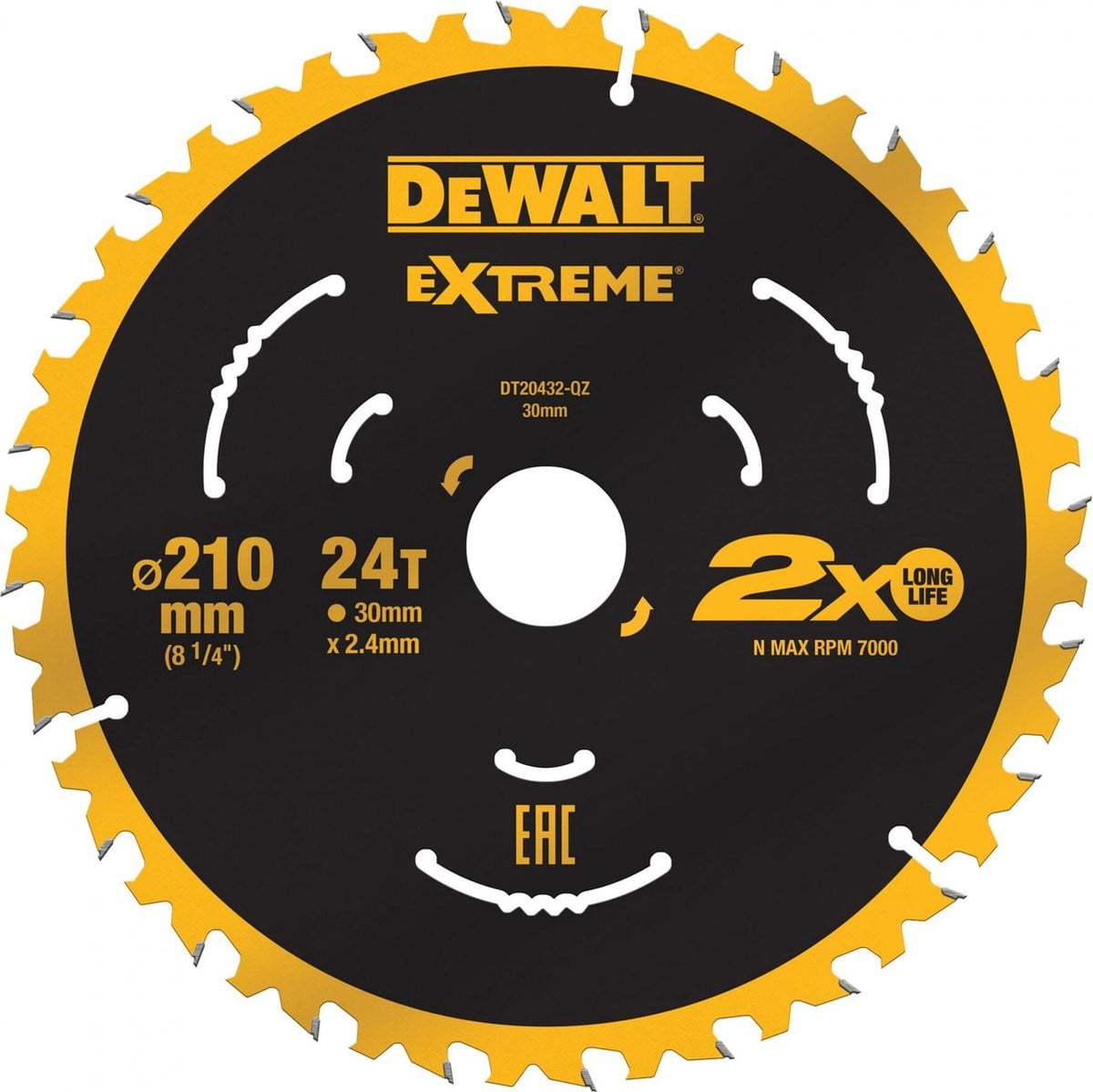 DeWALT Cirkelzaagblad voor hout Ø 210mm, Asgat 30mm, 24T - DT20432-QZ