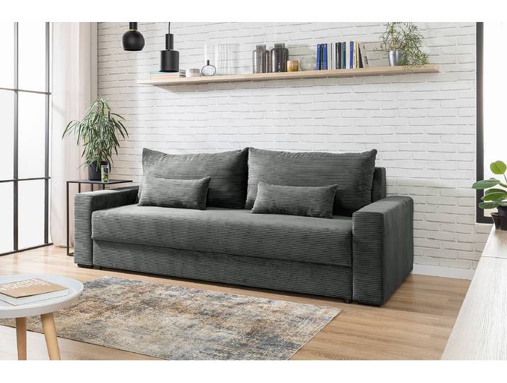 Schlafsofa Grau Cordstoff Poppy 233 x 92 x 103cm mit Schlaffunktion Modern