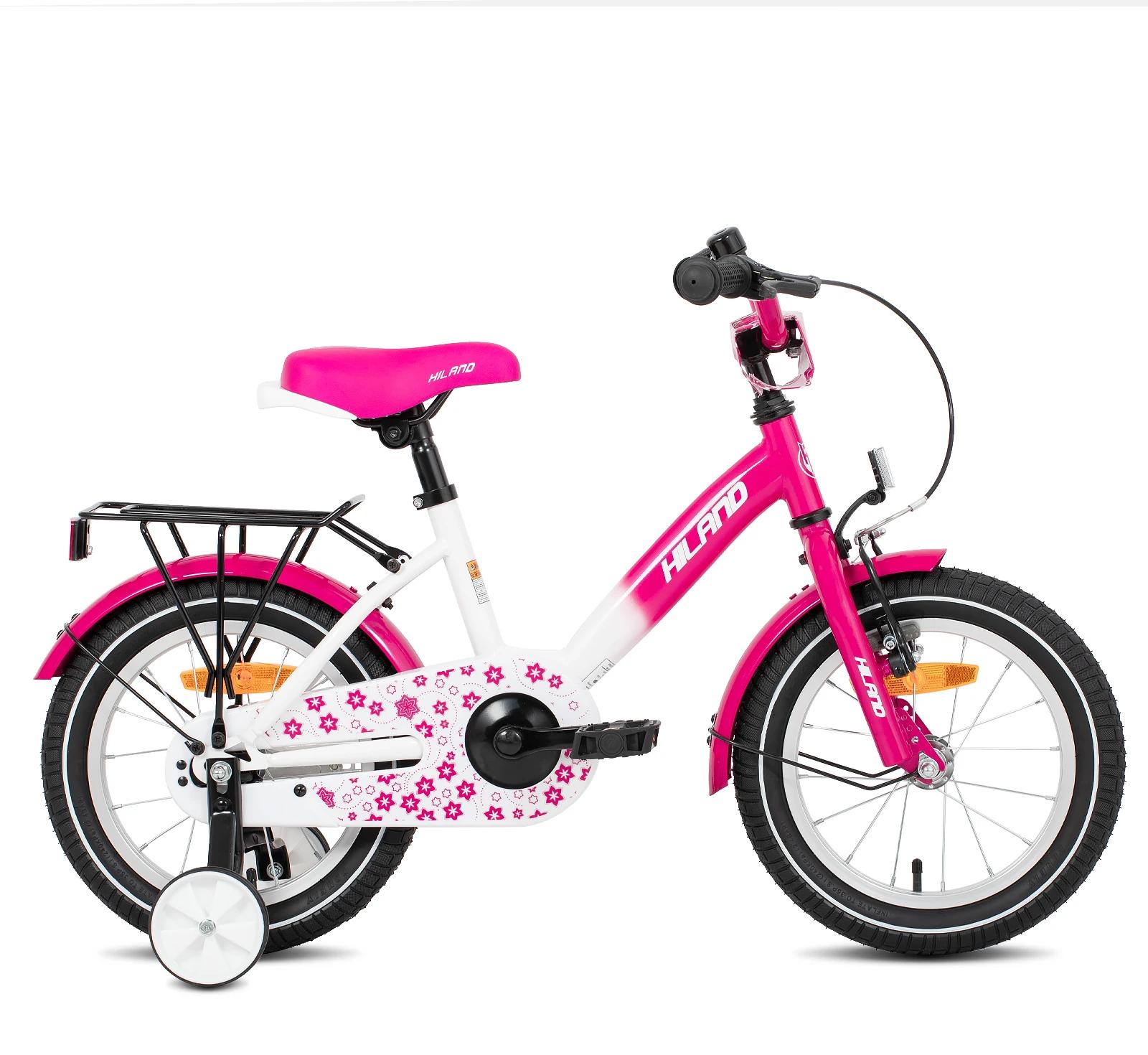 Kinderfahrrad 30 cm - Mädchenfahrrad mit Stützrädern - Stahlrahmen - Vorderrad Handbremse und Rücktrittbremse hinten - Gepäckträger - Pink