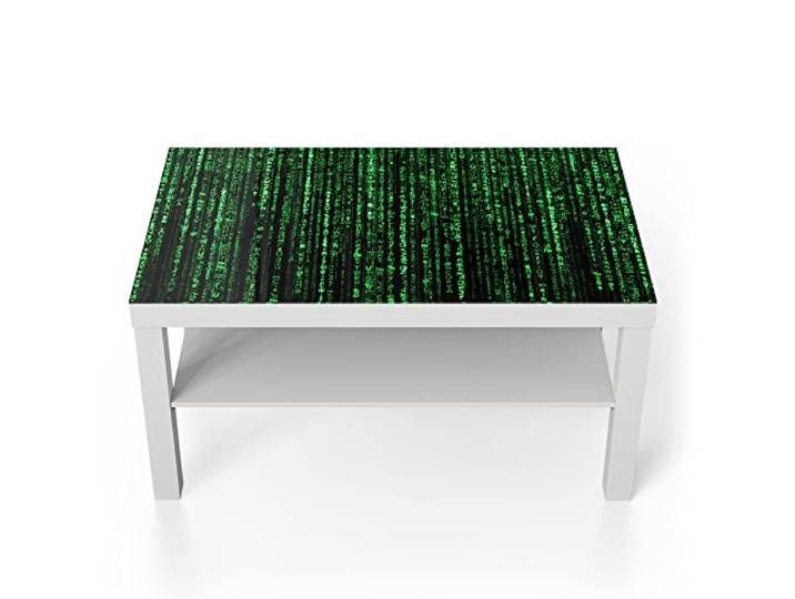 DEQORI Glastisch weiß groß 90x50 cm Motiv Verschlüsselter Code ausgefallener Beistelltisch aus Glas Hochglanz Couchtisch fürs Wohnzimmer moderner Couch Tisch mit Design