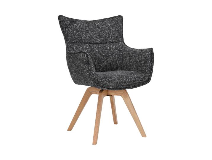 360° drehbarer Design Stuhl „Mileys“ mit Armlehnen Eiche Strukturstoff Dunkelgrau Invicta Interiors