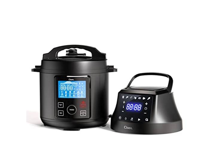2-in-1-Küchenmaschine, Foodie Pot programmierbarer Kochtopf und Fritteuse ohne Öl, Foodie Fryer Lid, 9 Haushaltsgeräte in 1, Fassungsvermögen 6 l, 1300 W, 3 Leistungsstufen, 2 programmierbare Deckel.