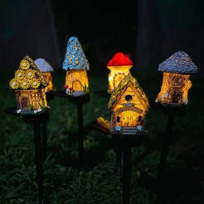 Uplift Essentials Cartoon Anime Resin Mushroom House Solar Landscape Light red