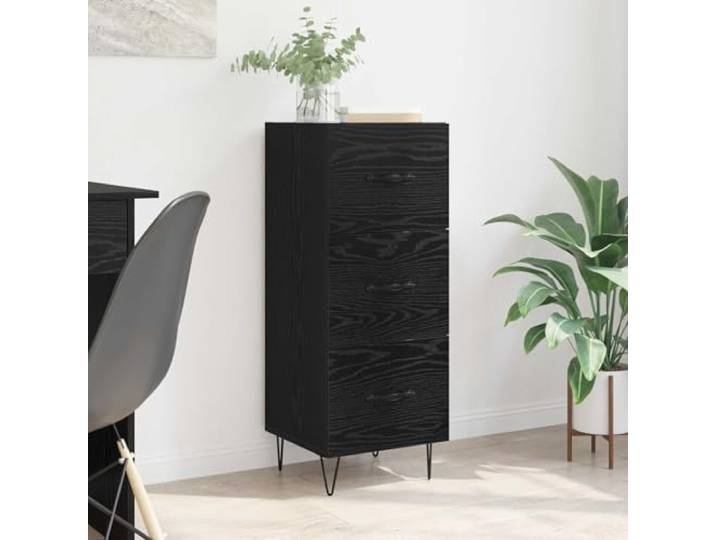 RJPLMFV Anrichte Eiche Schwarz 34 x 34,5 x 90 cm Holzwerkstoff, minimalistisches Design, geräumige Aufbewahrung, für Wohnzimmer