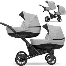 Kunert, Kinderwagen, 2in1 BOOSTER Grau - Kinderwagen für Zwillinge mit schwarzem Rahmen