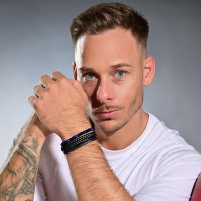 Armband ADELIA´S "Armband – Lederarmband aus Leder mit Sodalith 23 cm", schwarz, Armbänder, Herren, 23cm, Leder, Armband, Zum Verschenken – passend für viele Anlässe