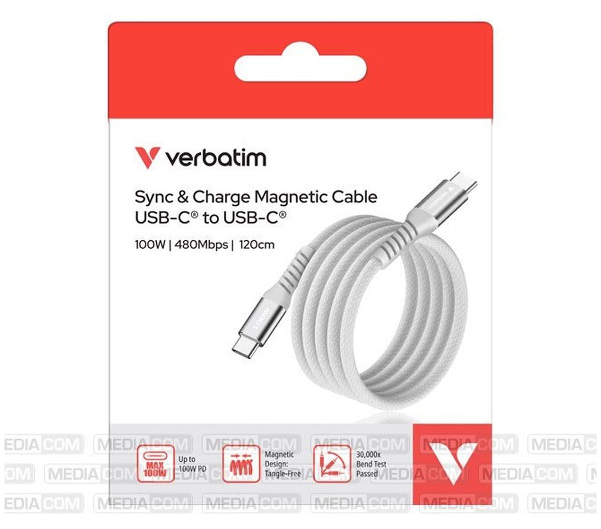Verbatim Sync & Charge 100W USB-C naar USB-C snellaadkabel, 120 cm, grijs