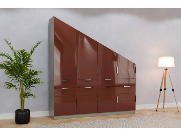 Badezimmer Einbauschrank nach Maß - RAL 8012 Rotbraun - 220x200x47cm - Individuell konfigurieren