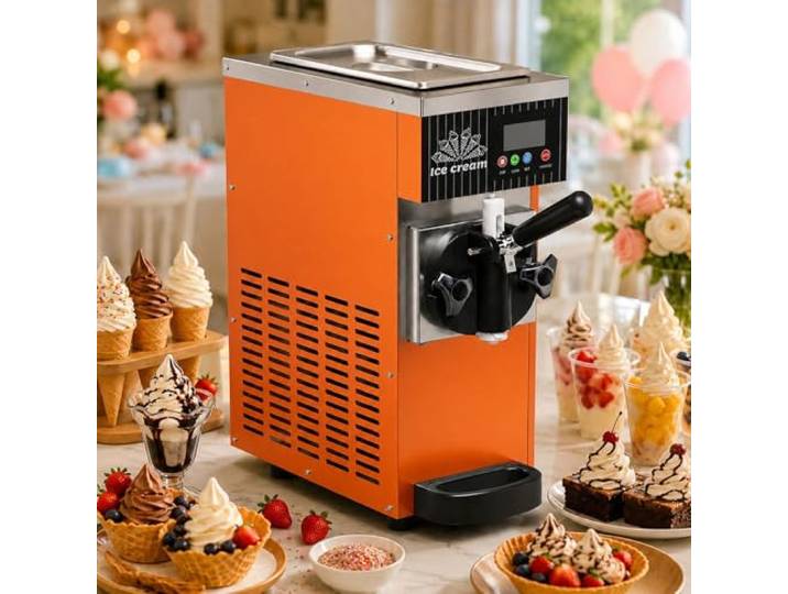 levigationlu 450 W Softeismaschine, Eiscreme-Maschine Mit LCD-Display, Vorkühlung, Selbstreinigung, 2,5-L-Behälter, 1-L-Gefrierzylinder, 4–5 L/H Leistung Für Küche, Café Und Imbiss Orange