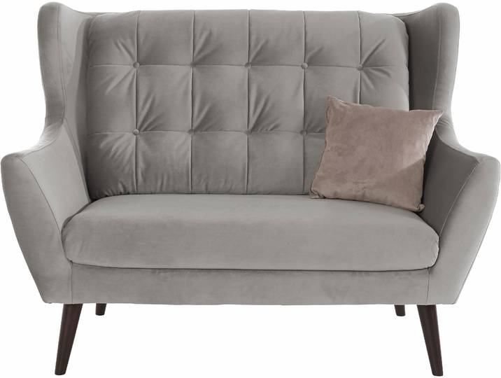 2-Sitzer Sofa, Samtvelours, Grau, 144×94 cm, Mit Knopfheftung, Skandinavisch, andas