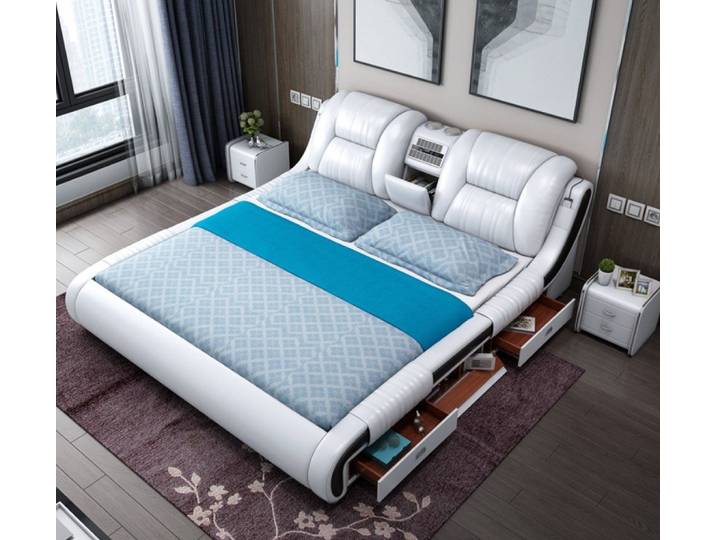 Xlmoebel Multimediabett Multifunktions-Sofa mit USB-Anschluss und Lederpolsterung (Multimediabett, 1-tlg., Multifunktions Bett), Hergestellt in Europa