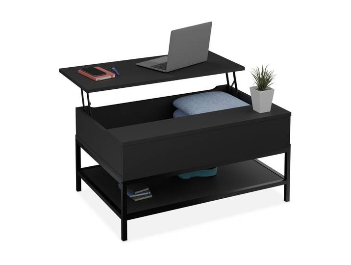 Relaxdays Couchtisch Schwarz höhenverstellbar 90x60 cm, Metall, 86.5x58x90 cm, Wohnzimmer, Wohnzimmertische, Couchtische