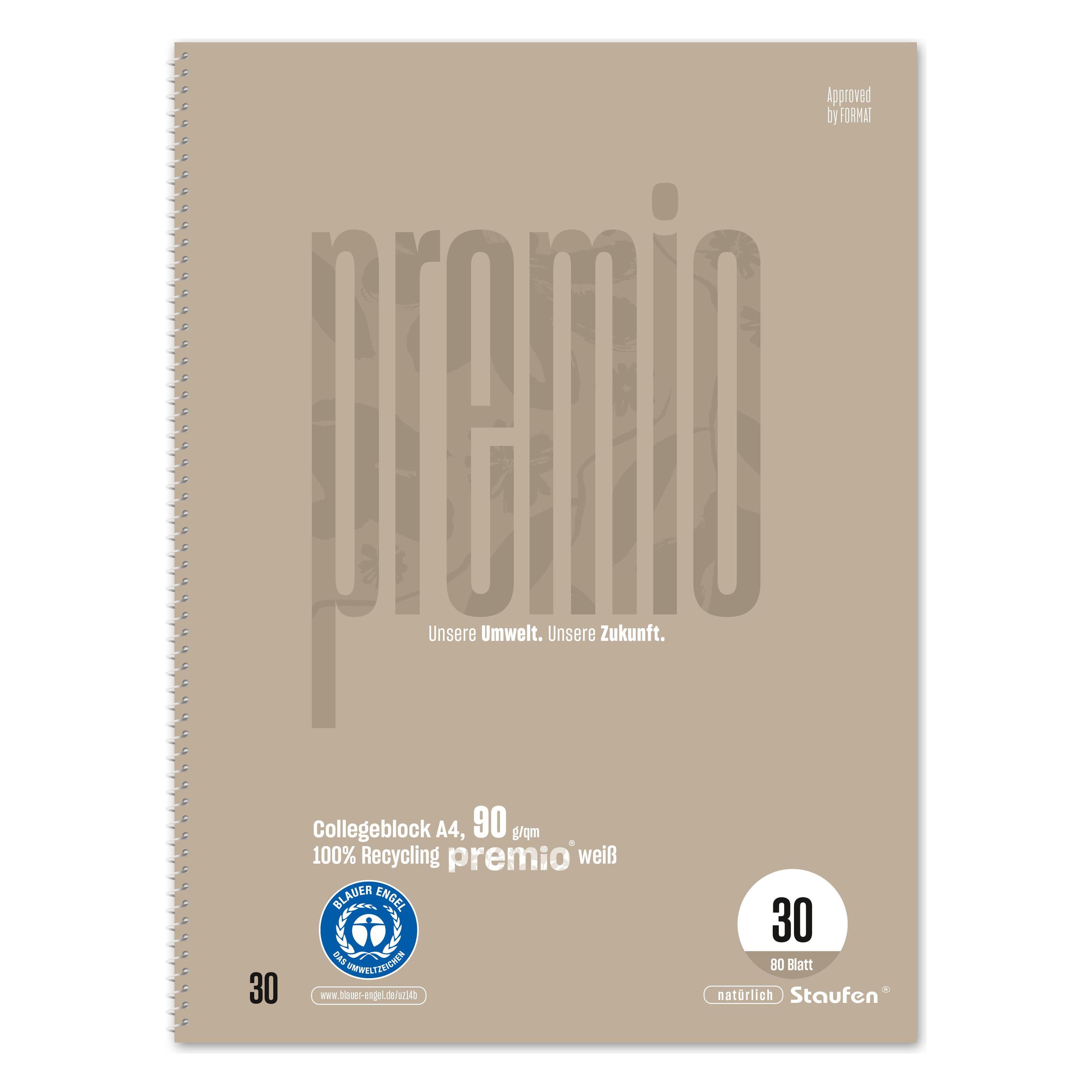Staufen Collegeblock Premio, 90 g/qm, DIN A4, blanko, 80 Blatt (A4, Blanko, Weicher Einband) (040835030)