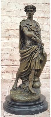 Bronzhaus Bronze Julius Caesar Sculpture Statue On Marble Base - Roman History Art Decor