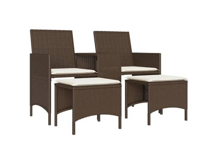 Les Soldes Canapé de jardin résistant UV - mobilier d'extérieur - 2 places avec table et tabourets marron rotin(126 x 59 x 82 cm)