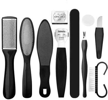 Inspire Select Pedicure Foot Care Tool Set   Stainless Steel Callus Remover & Double Sided Exfoliating Foot Scrub Brush Portable Kit 10 Pcs