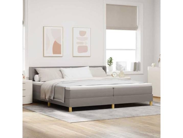 Polyester Boxspringbett mit Holzrahmen Modernes Design 200 x 200 cm Taupe Boxspringbett mit Matratze Taupe 200x200 cm Polyester King Size Bett mit Lattenrost und verstellbarem Kopfteil Modernes