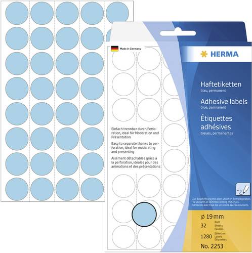 Herma 2253 Markierungspunkte Etiketten Ø 19mm Blau 1280 St. Permanent haftend Papier