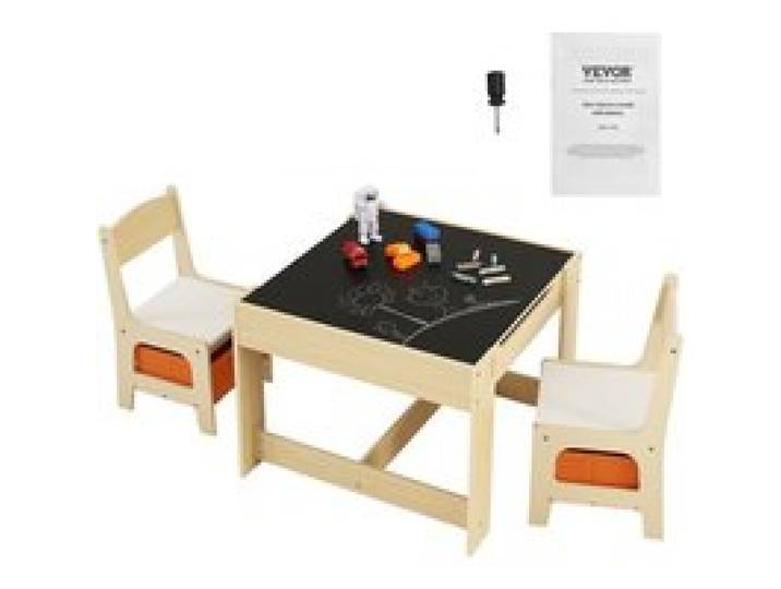 VEVOR Kindersitzgruppe Kindertisch, 2 Kinderstühle 1 Tisch Kindersitzgruppe aus P2-Grad MDF, Kindertisch-Set Stabile Kindermöbel mit doppelseitiger Tischplatte & Aufbewahrungsbox Kindermöbelset