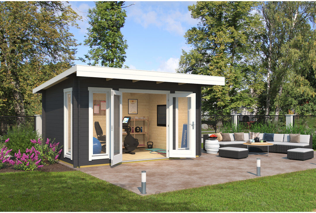 Lasita Maja Lasita Banbury 13.5 x 10 Ft. Pent Roof Log Cabin With Single Glazing (28mm) BANBURY CARBON GREY