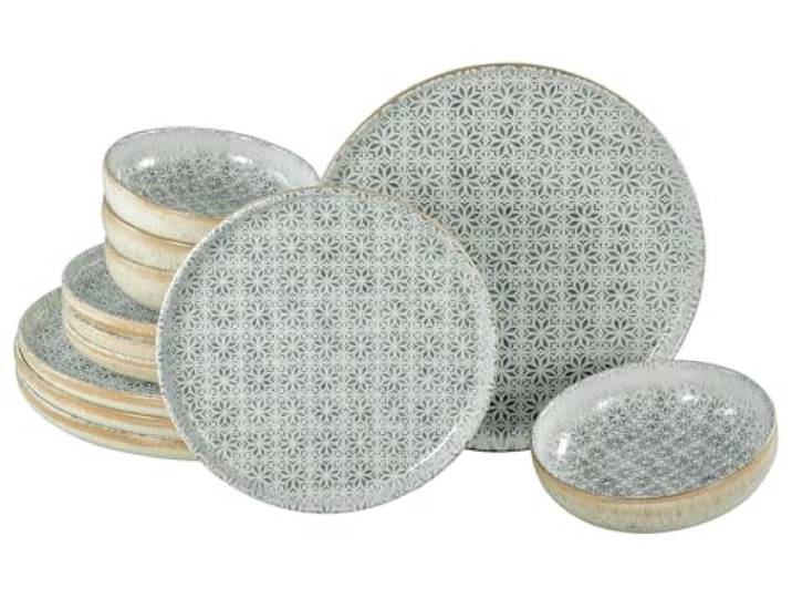 CreaTable\, 24087\, Série Uno Emiliana Gris\, ensemble de vaisselle de 12 pièces\, set d'assiettes en grès\, compatible lave-vaisselle et micro-ondes\, production de qualité.