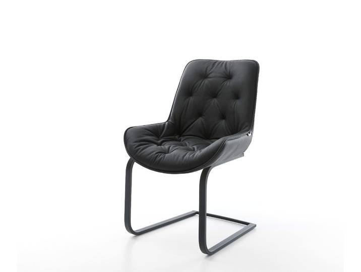 Freischwinger Taimi-Flex Echt-Leder Schwarz Freischwinger flach Schwarz, Esszimmerstühle