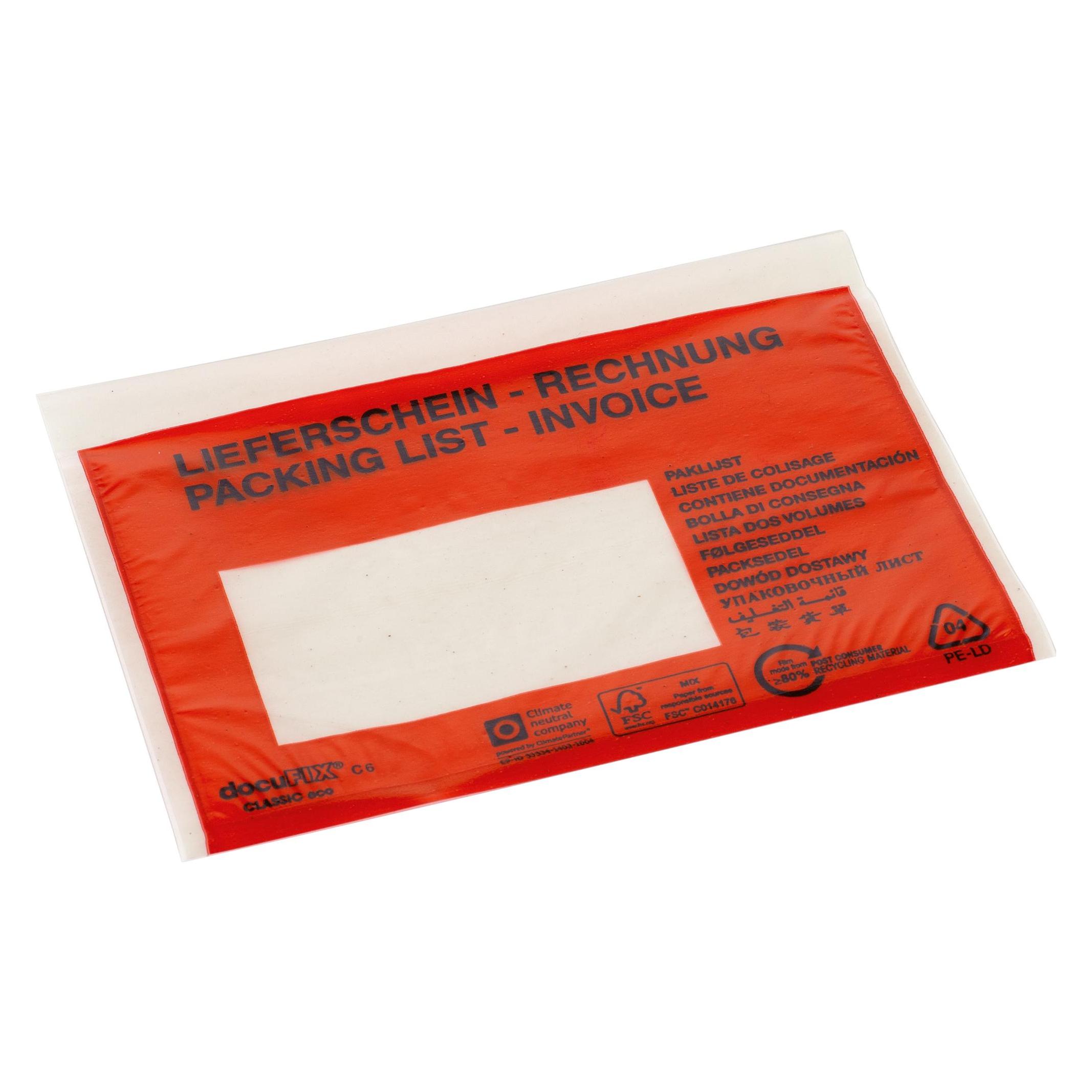 Docufix 1.000 CLASSIC Lieferscheintaschen eco Kunststoff DIN C6 (C6, 1000 Stk.) (2FVDO335211PCR)