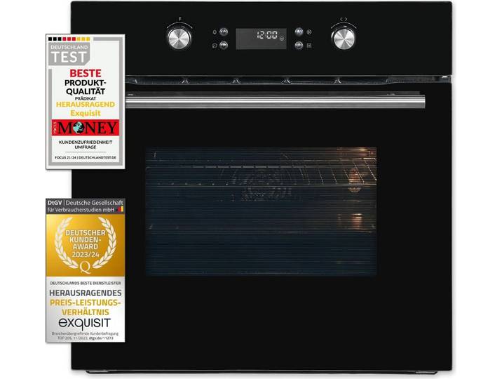 exquisit Einbaubackofen EBEP697-H-030 schwarz, 70,2l Garraum, 11 Funktionen, 60cm brit, Timer