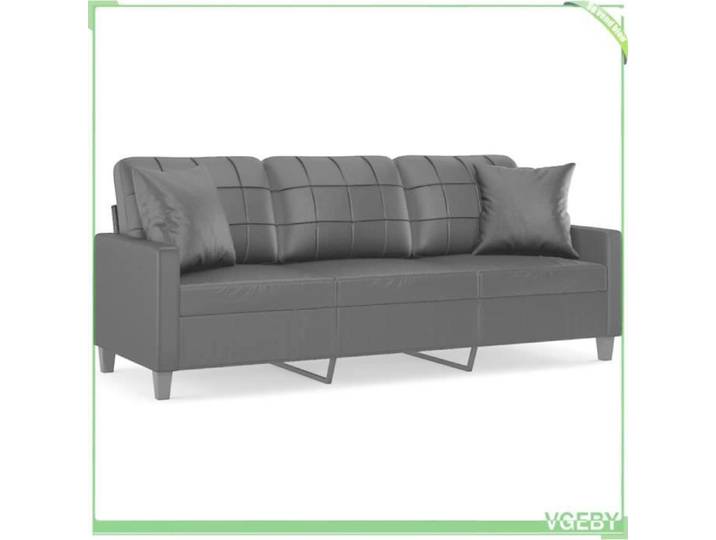 Canapé 3 places - V GEBY - Similicuir noir - Design moderne - Oreillers décoratifs - 198x77x80 cm