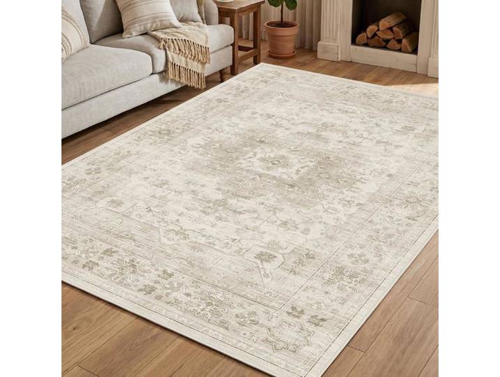 Tapis de Salon Vintage Tapis de chambre Grand Tapis 160x230cm Marron Lavable en Machine Antidérapant Tapis Oriental pour
