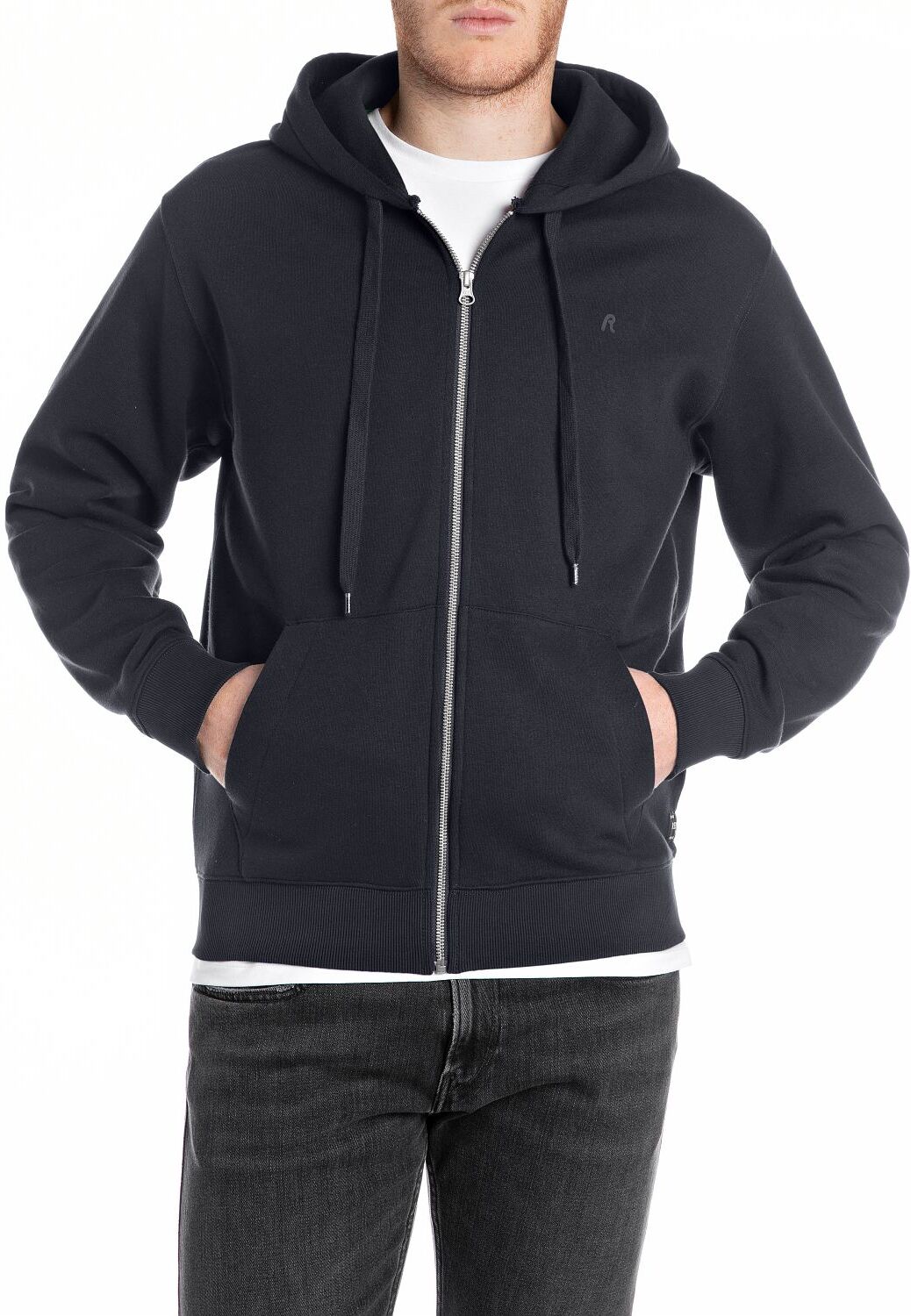 Kapuzensweatjacke REPLAY, Herren, Gr. L, blau (night blau), Sweatware, Obermaterial: 80% Baumwolle, 20% Polyester, unifarben, normal, Rundhals, angesetztes Bündchen, Sweatjacken Kapuzensweatjacke night blau L