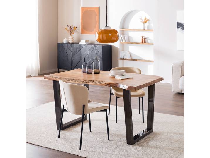 Massiver Baumkanten-Esstisch 160 x 80cm Braun/Akazie Braun Trapezförmig Vintage Metall