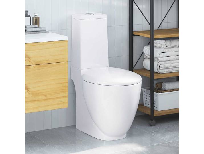 vidaXL WC Keramik-Toilette Badezimmer Rund Senkrechter Abgang Weiß