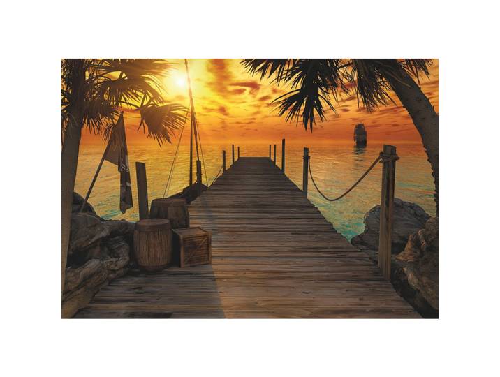 Komar Fototapete Treasure Island, Braun, Gelb, Orange, Papier, 368x254 cm, Fsc, Tapeten & Wandverkleidungen, Fototapeten