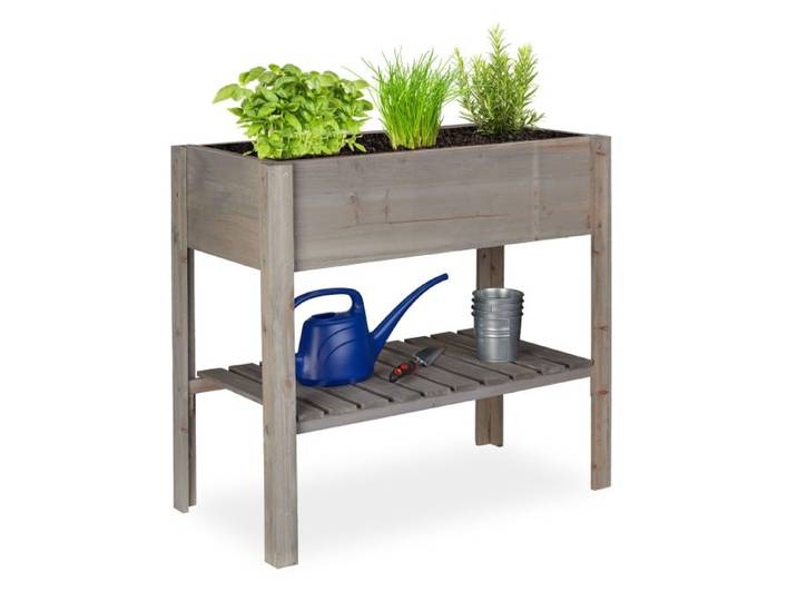 Relaxdays Hochbeet Holz grau