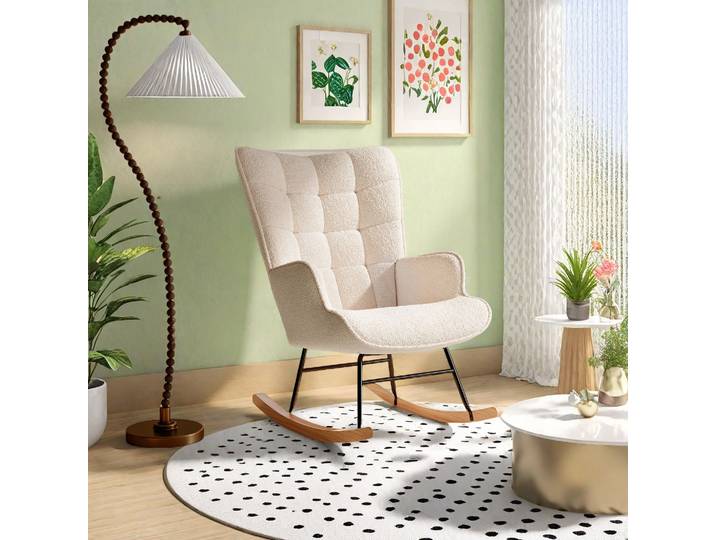 Rosahqnda Chaise balançoire fauteuil chaise décontractée avec oreiller pour salon/chambre/balcon cadre balançoire, beige/rose/gris