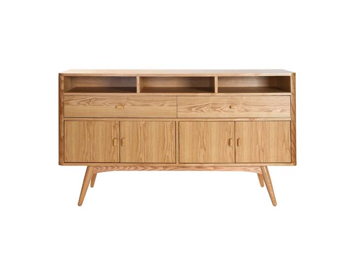 Buffet vintage en bois clair 4 portes 2 tiroirs L160 cm NORDECO